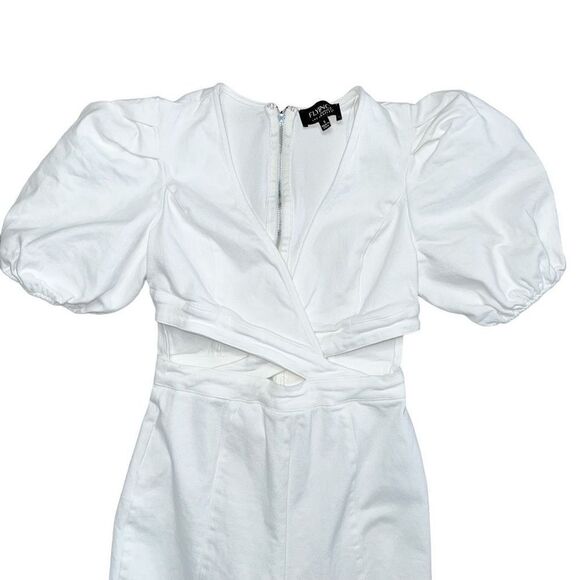 Flying Tomato Denim Jumpsuit Cutout White Small - Picture 3 of 9